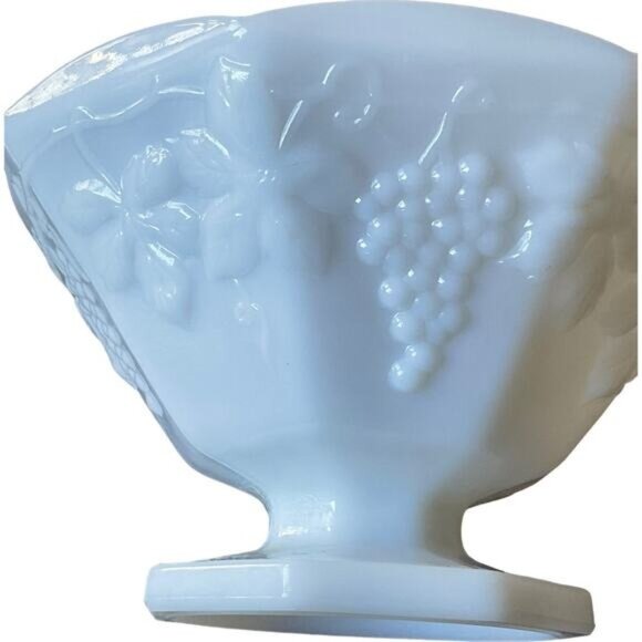 White Milk Glass Octagonal Grapevine Bowl - Picture 1 of 9